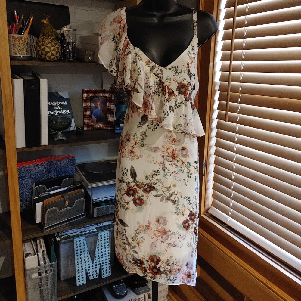 Jessica Simpson Floral Asymmetrical Dress - Cream and Red
